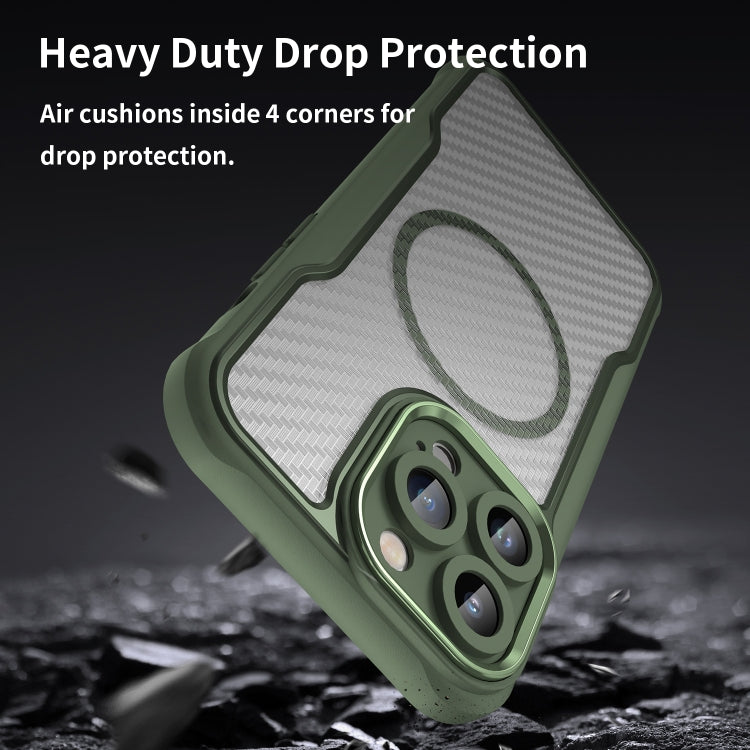 For iPhone 11 Pro Max Carbon Fiber Texture MagSafe Translucent Phone Case(Green) - iPhone 11 Pro Max Cases by buy2fix | Online Shopping UK | buy2fix