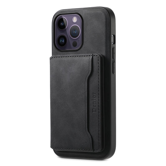 For iPhone 14 Pro Max Denior D13 Retro Texture Leather MagSafe Card Bag Phone Case(Black) - iPhone 14 Pro Max Cases by Denior | Online Shopping UK | buy2fix