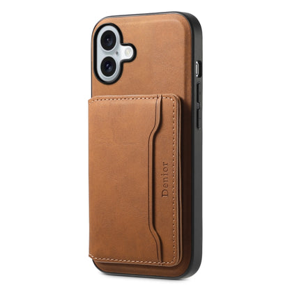 For iPhone 16 Denior D13 Retro Texture Leather MagSafe Card Bag Phone Case(Brown) - iPhone 16 Cases by Denior | Online Shopping UK | buy2fix