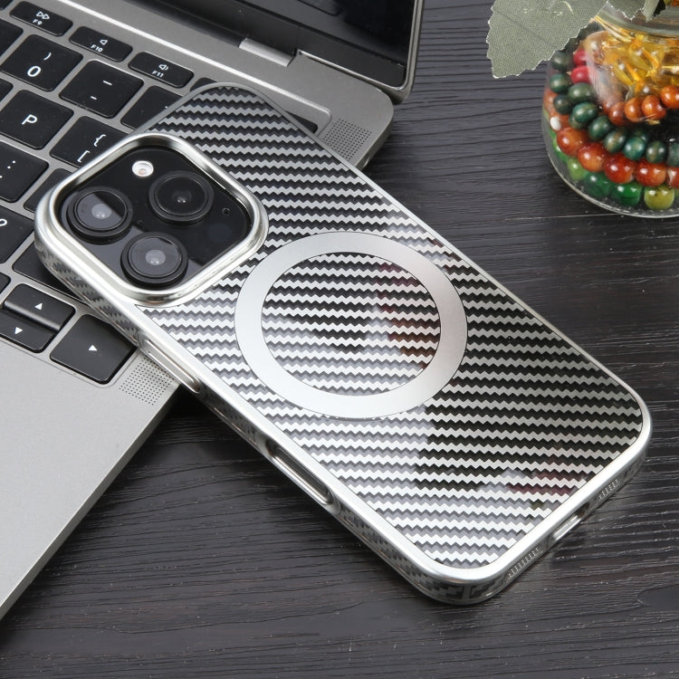 For iPhone 16 Pro Max 6D Plated Carbon Fiber Clear Magsafe PC Phone Case(Starlight Silver) - iPhone 16 Pro Max Cases by buy2fix | Online Shopping UK | buy2fix