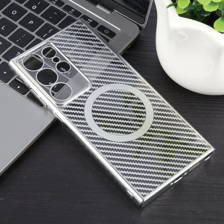 For Samsung Galaxy S24 Ultra 5G 6D Plated Carbon Fiber Clear Magsafe PC Phone Case(Starlight Silver) - Galaxy S24 Ultra 5G Cases by buy2fix | Online Shopping UK | buy2fix