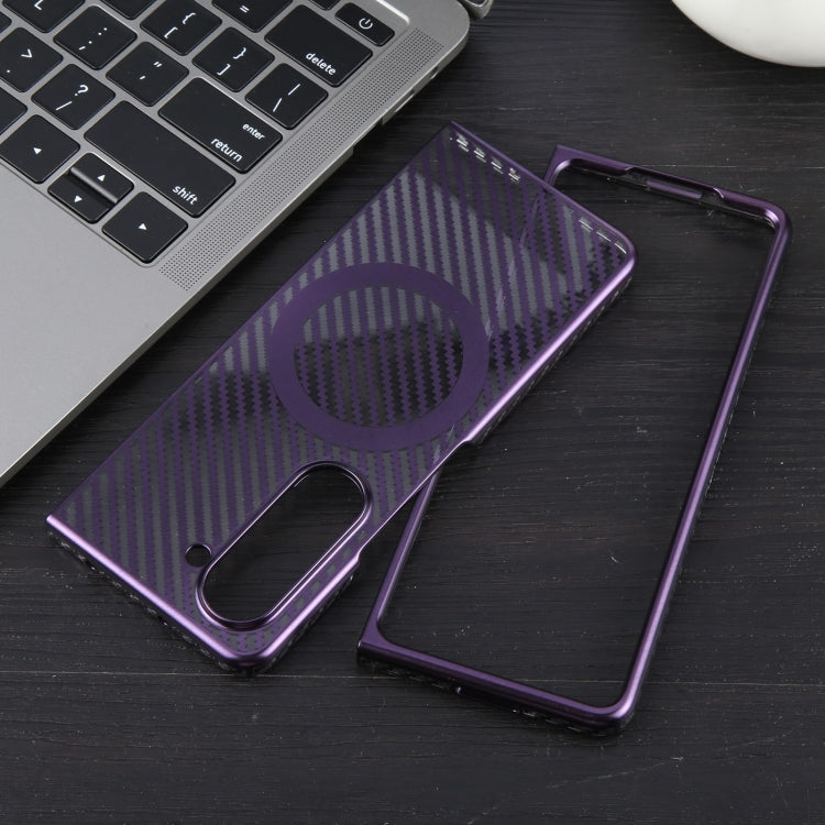 For Samsung Galaxy Z Fold5 6D Plated Carbon Fiber Clear Magsafe PC Phone Case(Aurora Purple) - Galaxy Z Fold5 Cases by buy2fix | Online Shopping UK | buy2fix