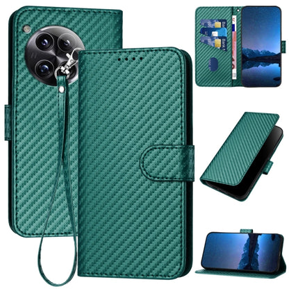 For OnePlus 12 YX0070 Carbon Fiber Buckle Leather Phone Case with Lanyard(Dark Green) - OnePlus Cases by buy2fix | Online Shopping UK | buy2fix