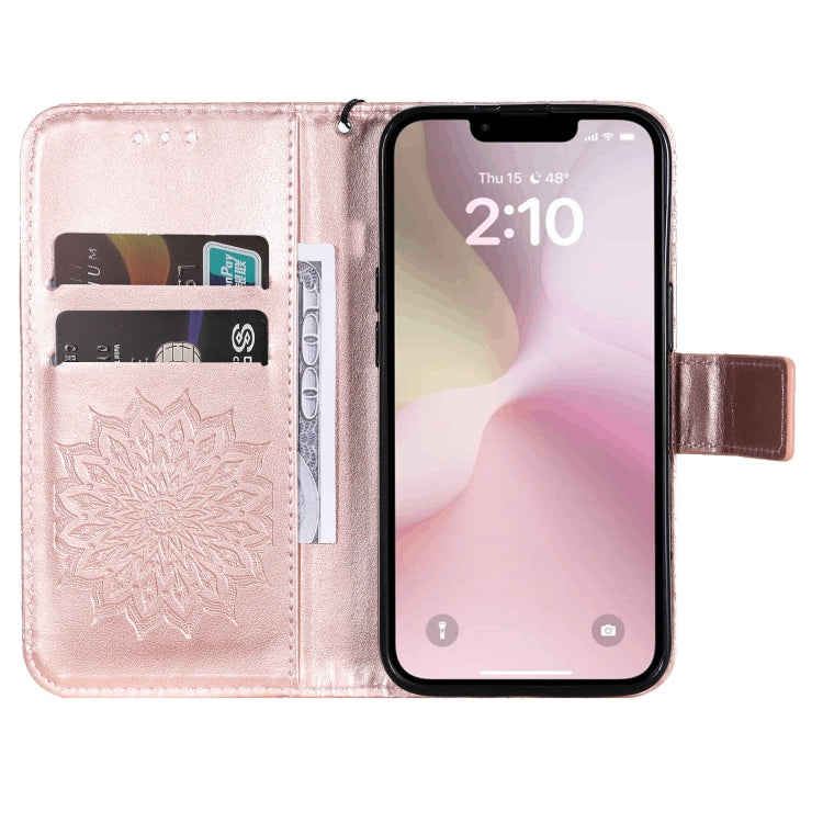 For iPhone SE 2024 Embossed Sunflower Pattern Flip Leather Phone Case(Rose Gold) - More iPhone Cases by buy2fix | Online Shopping UK | buy2fix