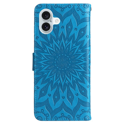 For iPhone 16 Plus Embossed Sunflower Pattern Flip Leather Phone Case(Blue) - iPhone 16 Plus Cases by buy2fix | Online Shopping UK | buy2fix