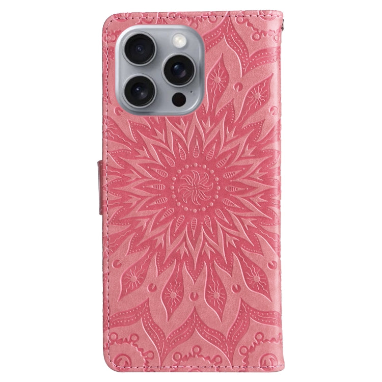 For iPhone 16 Pro Max Embossed Sunflower Pattern Flip Leather Phone Case(Pink) - iPhone 16 Pro Max Cases by buy2fix | Online Shopping UK | buy2fix