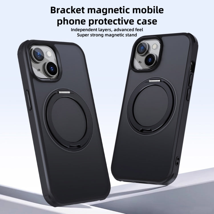For iPhone 15 MagSafe Holder PC Hybrid TPU Phone Case(Matte Black) - iPhone 15 Cases by buy2fix | Online Shopping UK | buy2fix