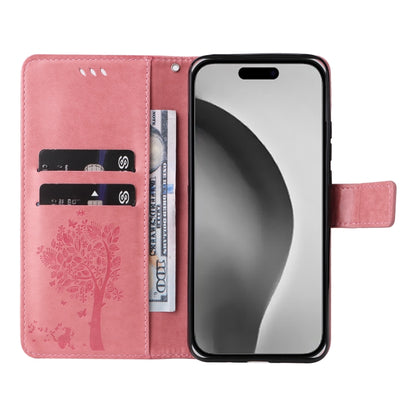 For iPhone 16 Pro Max Tree & Cat Embossed Pattern Flip Leather Phone Case(Pink) - iPhone 16 Pro Max Cases by buy2fix | Online Shopping UK | buy2fix