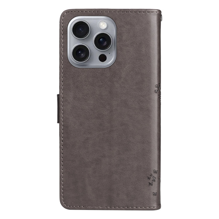 For iPhone 16 Pro Max Tree & Cat Embossed Pattern Flip Leather Phone Case(Grey) - iPhone 16 Pro Max Cases by buy2fix | Online Shopping UK | buy2fix