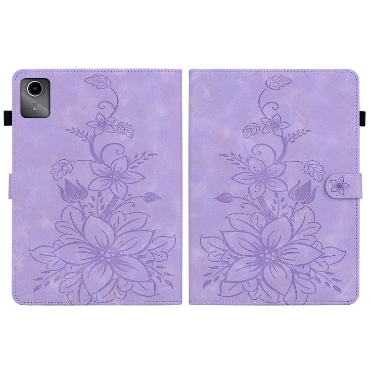 For Lenovo Tab M11/Xiaoxin Pad 11 2024 Lily Embossed Leather Tablet Case(Purple) - Lenovo by buy2fix | Online Shopping UK | buy2fix