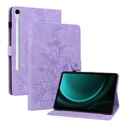 For Samsung Galaxy Tab S9 / S9 FE Lily Embossed Leather Tablet Case(Purple) - Galaxy Tab S9 Cases by buy2fix | Online Shopping UK | buy2fix