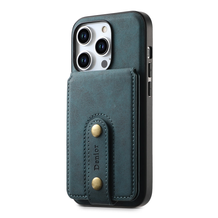 For iPhone 15 Pro Denior D14 NK Retro Pattern MagSafe Magnetic Card Holder Leather Phone Case(Blue) - iPhone 15 Pro Cases by Denior | Online Shopping UK | buy2fix