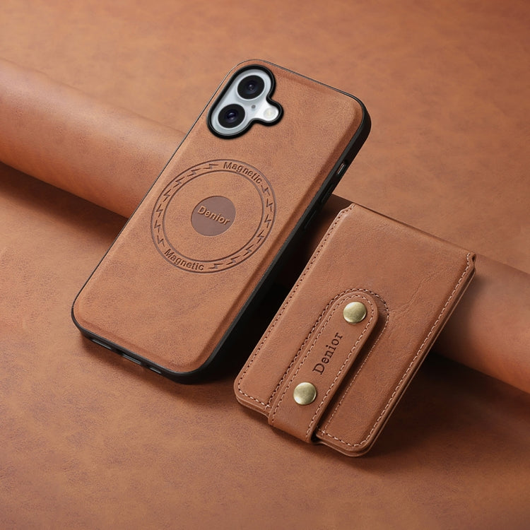 For iPhone 16 Plus Denior D14 NK Retro Pattern MagSafe Magnetic Card Holder Leather Phone Case(Brown) - iPhone 16 Plus Cases by Denior | Online Shopping UK | buy2fix