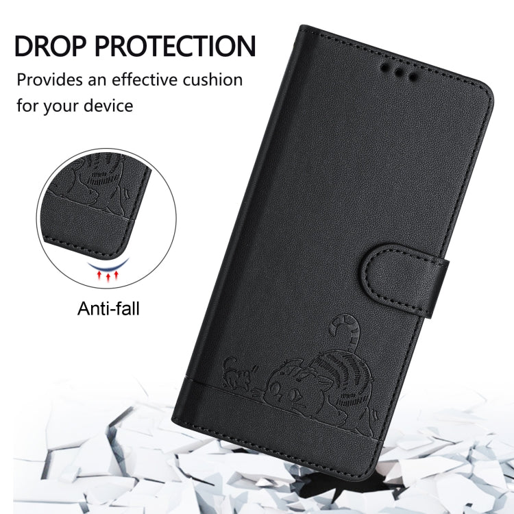 For Motorola Moto G 5G 2024 Global Cat Rat Embossed Pattern RFID Leather Phone Case with Lanyard(Black) - Motorola Cases by buy2fix | Online Shopping UK | buy2fix