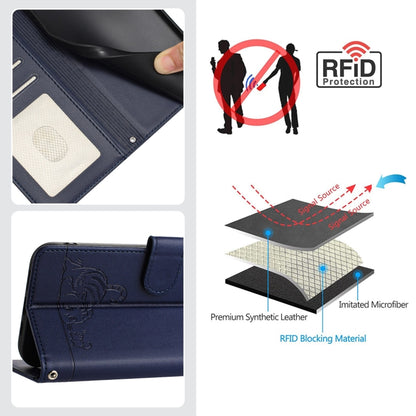 For Motorola Moto G 5G 2024 Global Cat Rat Embossed Pattern RFID Leather Phone Case with Lanyard(Blue) - Motorola Cases by buy2fix | Online Shopping UK | buy2fix