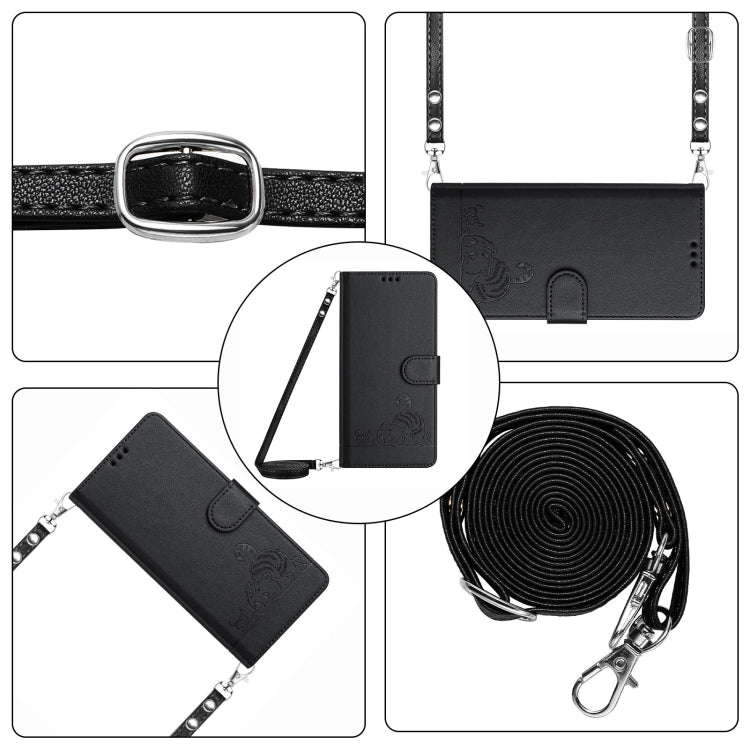 For Motorola Moto G Power 5G 2024 Cat Rat Embossed Pattern RFID Leather Phone Case with Lanyard(Black) - Motorola Cases by buy2fix | Online Shopping UK | buy2fix