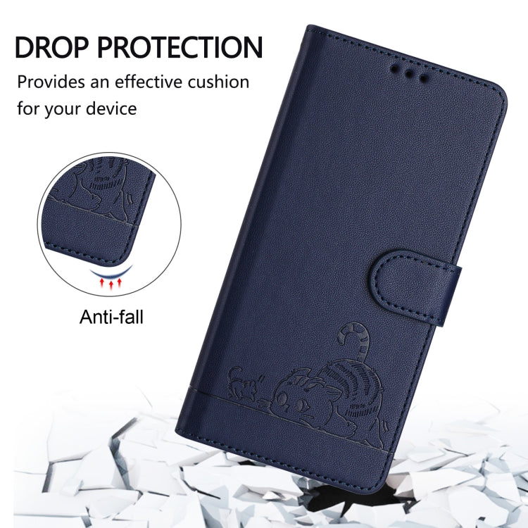 For Motorola Moto G Power 5G 2024 Cat Rat Embossed Pattern RFID Leather Phone Case with Lanyard(Blue) - Motorola Cases by buy2fix | Online Shopping UK | buy2fix