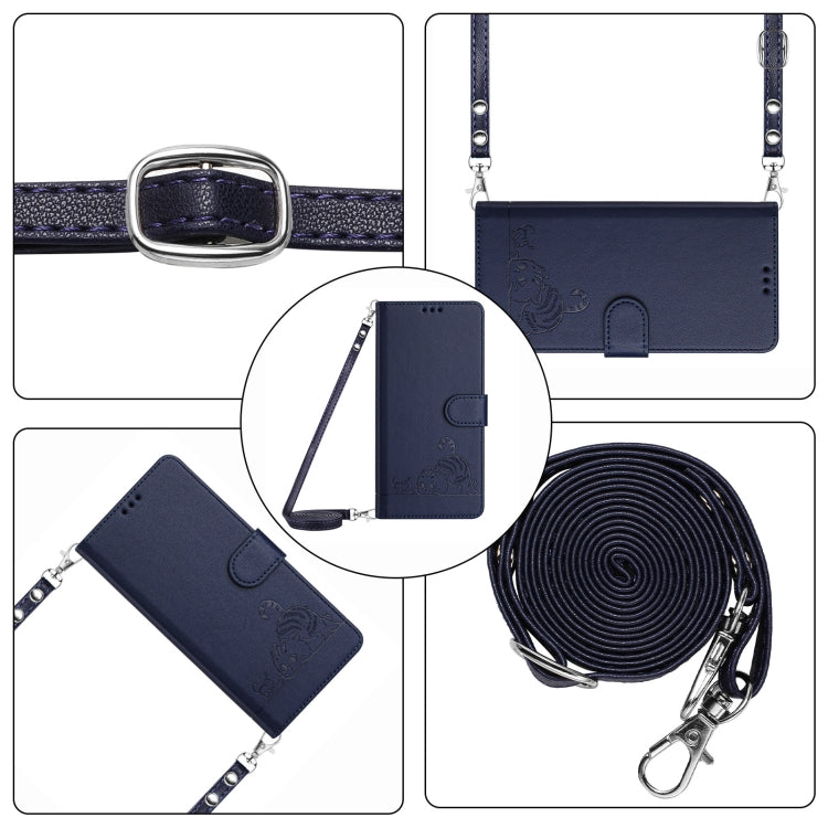 For Motorola Moto G Stylus 5G 2024 Cat Rat Embossed Pattern RFID Leather Phone Case with Lanyard(Blue) - Motorola Cases by buy2fix | Online Shopping UK | buy2fix
