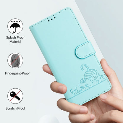 For OnePlus 11 Cat Rat Embossed Pattern RFID Leather Phone Case with Lanyard(Mint Green) - OnePlus Cases by buy2fix | Online Shopping UK | buy2fix