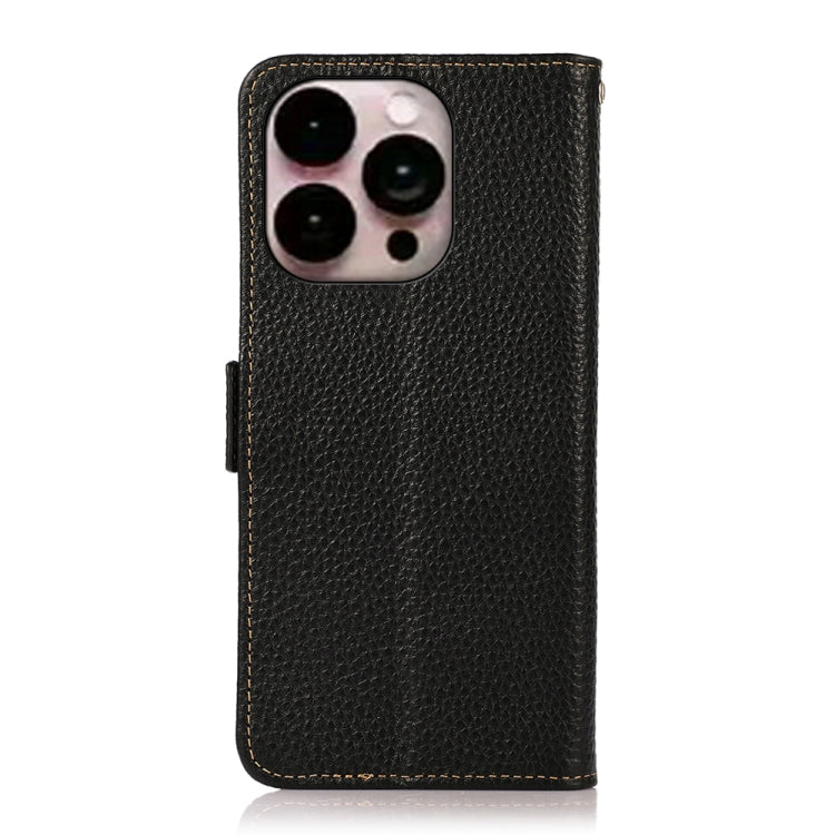 For iPhone 16 Pro Max KHAZNEH Side-Magnetic Litchi Genuine Leather RFID Case(Black) - iPhone 16 Pro Max Cases by buy2fix | Online Shopping UK | buy2fix