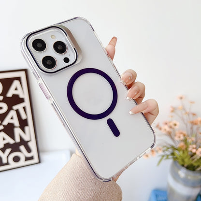 For iPhone 14 Pro J2 High Transparent MagSafe Magnetic Frame Holder Phone Case(Dark Purple) - iPhone 14 Pro Cases by buy2fix | Online Shopping UK | buy2fix