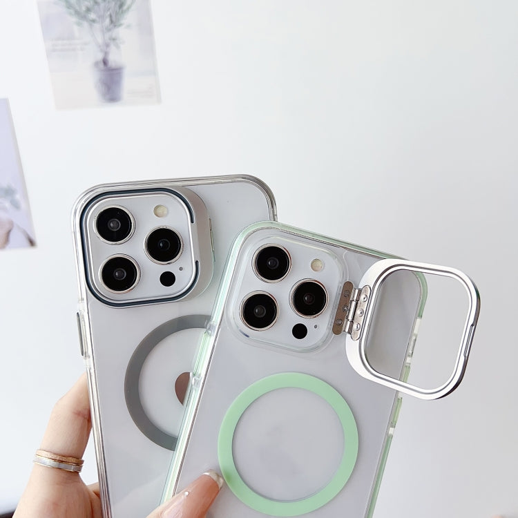 For iPhone 14 Pro Max J2 High Transparent MagSafe Magnetic Frame Holder Phone Case(White) - iPhone 14 Pro Max Cases by buy2fix | Online Shopping UK | buy2fix
