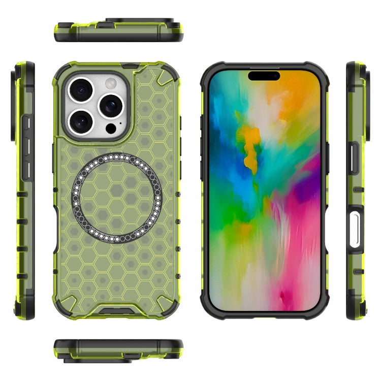 For iPhone 16 Pro Honeycomb Magnetic Ring Shockproof Phone Case(Green) - iPhone 16 Pro Cases by buy2fix | Online Shopping UK | buy2fix