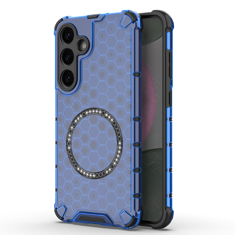 or Samsung Galaxy S25+ 5G Honeycomb Magnetic Ring Shockproof Phone Case(Blue) - Galaxy S25+ 5G Cases by buy2fix | Online Shopping UK | buy2fix