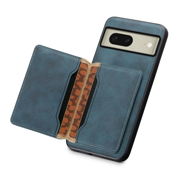 For Google Pixel 8 Denior D13 Retro Texture Leather MagSafe Card Bag Phone Case(Blue) - Google Cases by Denior | Online Shopping UK | buy2fix
