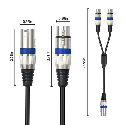 2055YMFF-05 XLR 3pin Male to Dual Female Audio Cable, Length: 50cm(Black+Yellow) - Microphone Audio Cable & Connector by buy2fix | Online Shopping UK | buy2fix