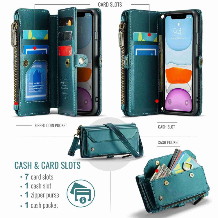 For iPhone 11 CaseMe C36 Card Slots Zipper Wallet RFID Anti-theft Leather Phone Case(Blue-green) - iPhone 11 Cases by CaseMe | Online Shopping UK | buy2fix