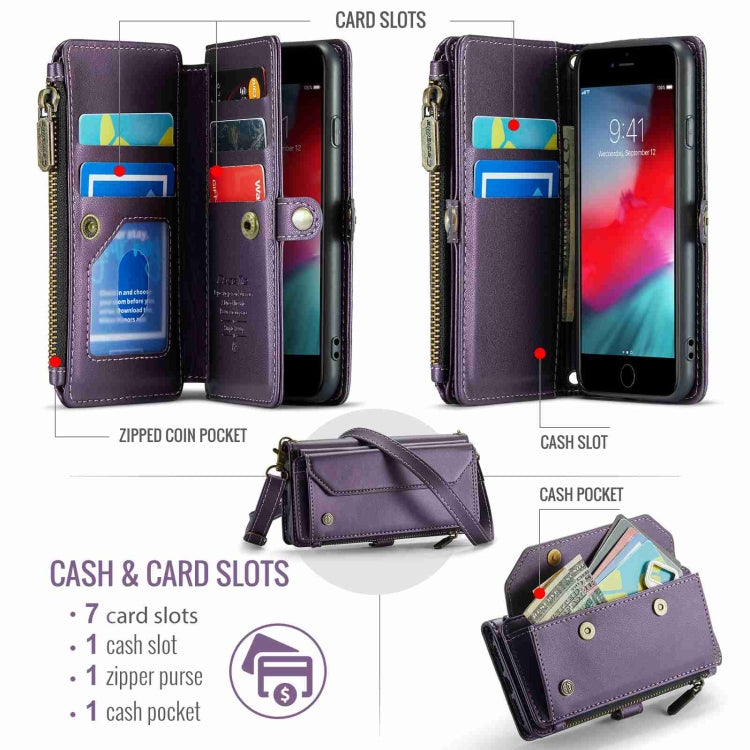 For iPhone SE 2022 / SE 2020 CaseMe C36 Card Slots Zipper Wallet RFID Anti-theft Leather Phone Case(Purple) - iPhone SE 2022 / 2020 / 8 / 7 Cases by CaseMe | Online Shopping UK | buy2fix