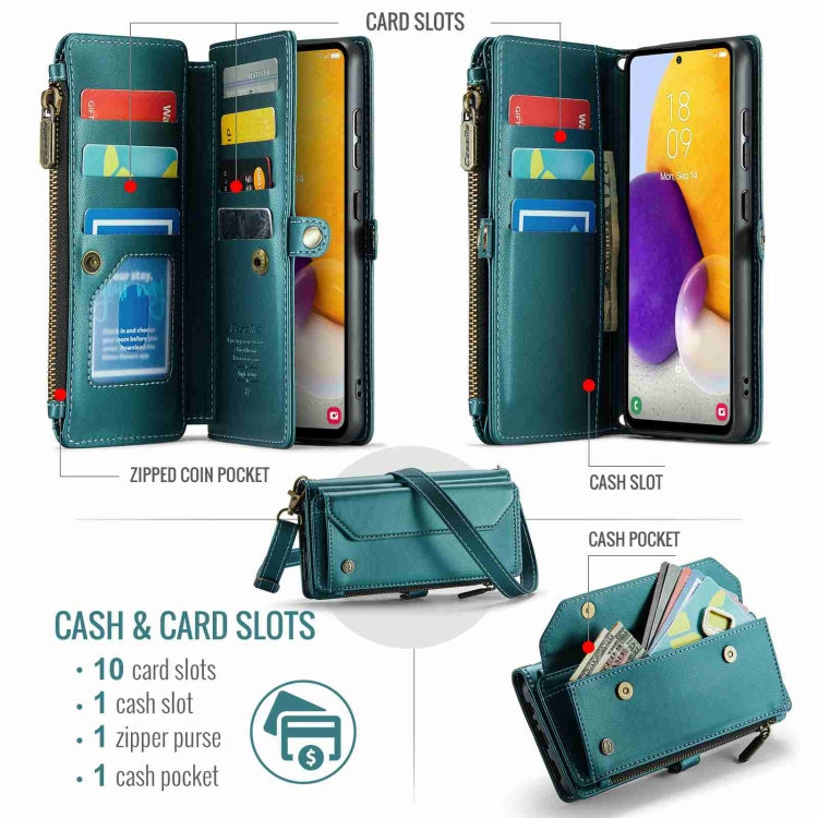 For Samsung Galaxy A72 CaseMe C36 Card Slots Zipper Wallet RFID Anti-theft Leather Phone Case(Blue-green) - Galaxy Phone Cases by CaseMe | Online Shopping UK | buy2fix