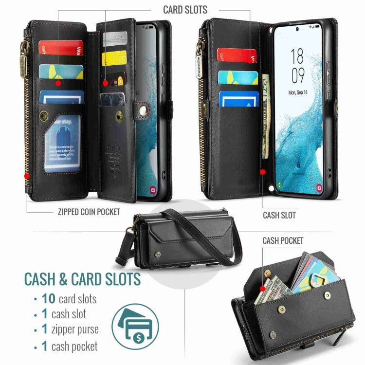 For Samsung Galaxy S22+ 5G CaseMe C36 Card Slots Zipper Wallet RFID Anti-theft Leather Phone Case(Black) - Galaxy S22+ 5G Cases by CaseMe | Online Shopping UK | buy2fix