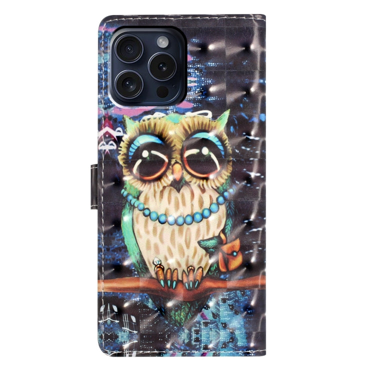 For iPhone 16 Pro 3D Pattern Leather Phone Case(Big-eyed owl) - iPhone 16 Pro Cases by buy2fix | Online Shopping UK | buy2fix