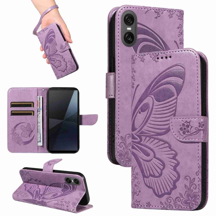 For Sony Xperia 10 VI 2024 Swallowtail Butterfly Embossed Leather Phone Case(Purple) - Sony Cases by buy2fix | Online Shopping UK | buy2fix