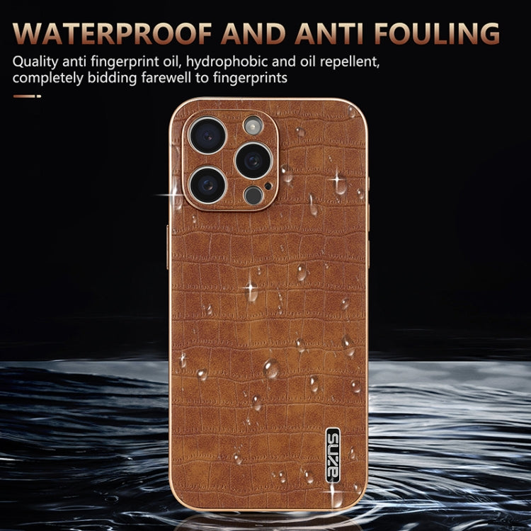 For iPhone 15 Pro Max AZNS Electroplated Frame Crocodile Texture Full Coverage Phone Case(Black) - iPhone 15 Pro Max Cases by AZNS | Online Shopping UK | buy2fix