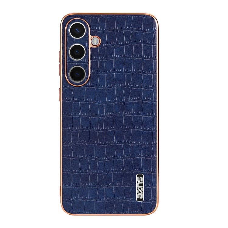 For Samsung Galaxy S24 5G AZNS Electroplated Frame Crocodile Texture Full Coverage Phone Case(Blue) - Galaxy S24 5G Cases by AZNS | Online Shopping UK | buy2fix