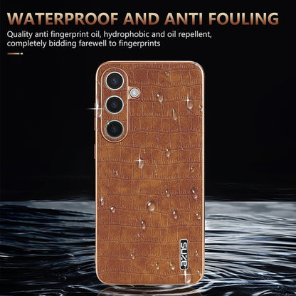 For Samsung Galaxy S24 5G AZNS Electroplated Frame Crocodile Texture Full Coverage Phone Case(Blue) - Galaxy S24 5G Cases by AZNS | Online Shopping UK | buy2fix