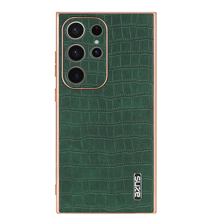 For Samsung Galaxy S24 Ultra 5G AZNS Electroplated Frame Crocodile Texture Full Coverage Phone Case(Green) - Galaxy S24 Ultra 5G Cases by AZNS | Online Shopping UK | buy2fix