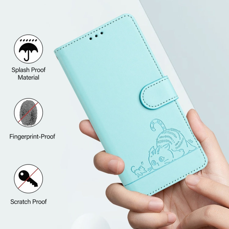 For Blackview Color 8 Cat Rat Embossed Pattern RFID Leather Phone Case with Lanyard(Mint Green) - More Brand by buy2fix | Online Shopping UK | buy2fix