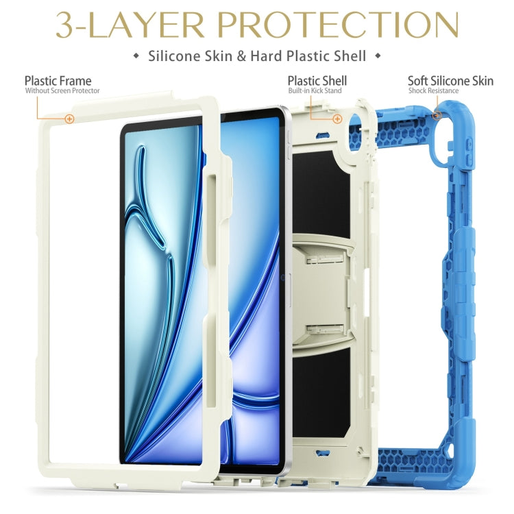 For iPad Air 13 2024 Silicone Hydric PC Tablet Case with Shoulder Strap & Holder(Beige Cyan-blue) - iPad Air 13 2024 Cases by buy2fix | Online Shopping UK | buy2fix