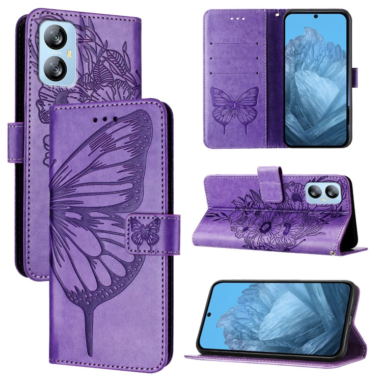 For Blackview A52 Embossed Butterfly Leather Phone Case(Purple) - More Brand by buy2fix | Online Shopping UK | buy2fix