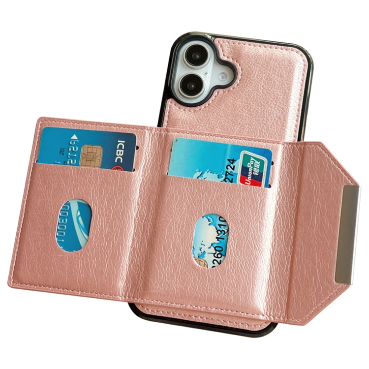 For iPhone 16 Solid Color Metal Buckle Card Slots Bag Phone Case(Rose Gold) - iPhone 16 Cases by buy2fix | Online Shopping UK | buy2fix