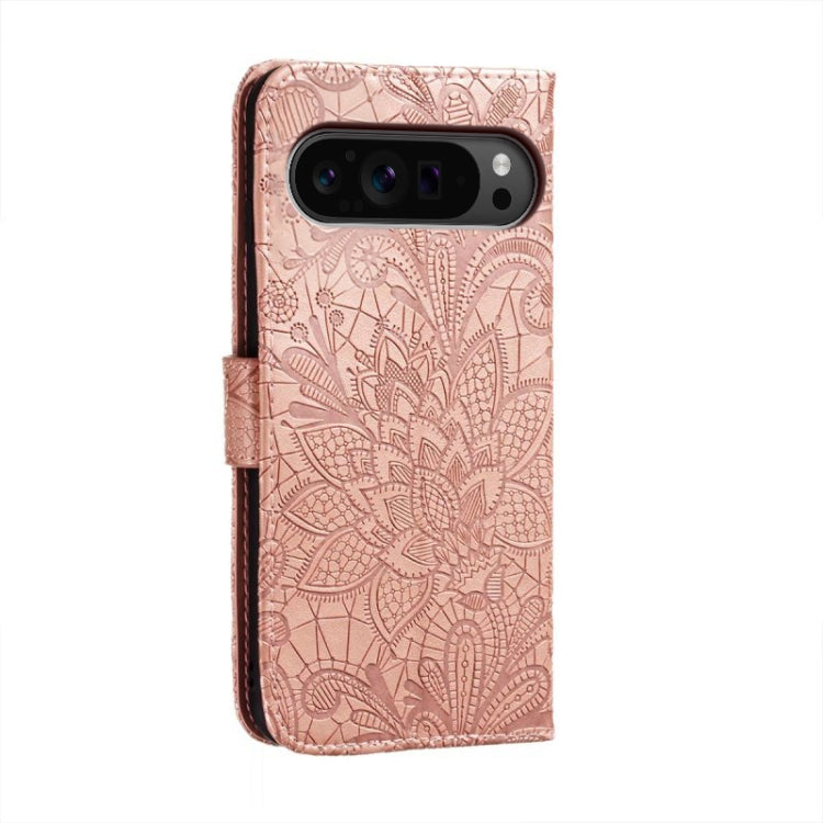 For Google Pixel 9 Pro Lace Flower Embossing Flip Leather Phone Case(Rose Gold) - Google Cases by buy2fix | Online Shopping UK | buy2fix