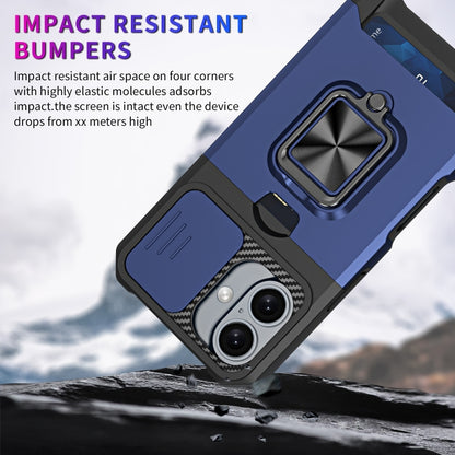 For iPhone 16 Camera Shield Card Slot PC+TPU Phone Case(Blue) - iPhone 16 Cases by buy2fix | Online Shopping UK | buy2fix