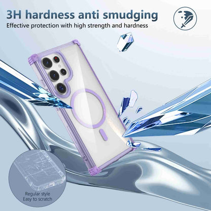 For Samsung Galaxy S22 Ultra 5G Transparent MagSafe Magnetic Phone Case(Purple) - Galaxy S22 Ultra 5G Cases by buy2fix | Online Shopping UK | buy2fix