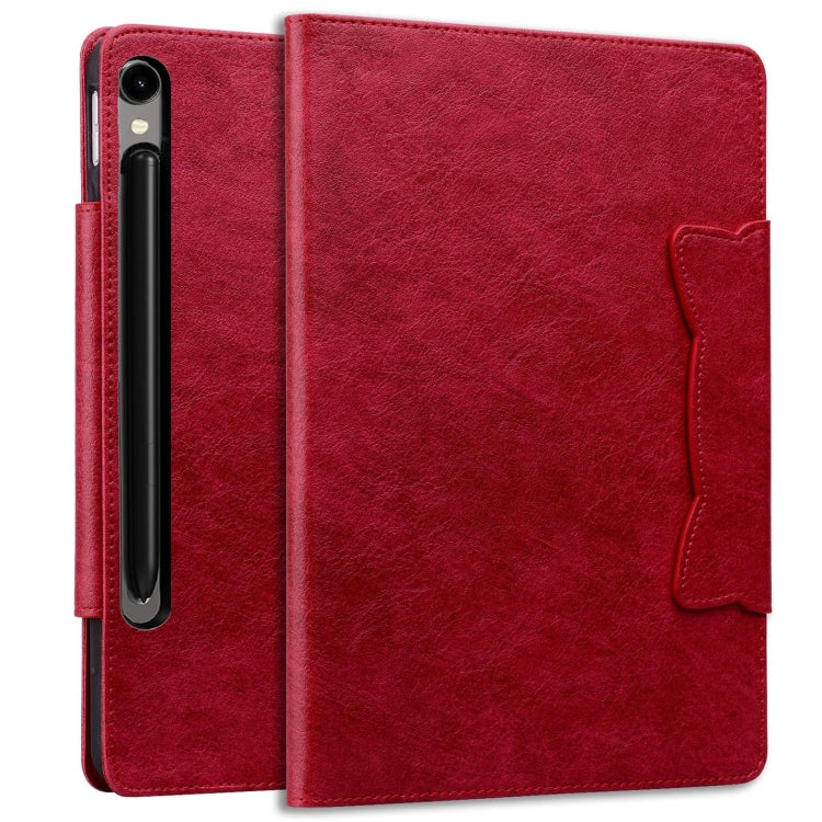 For Samsung Galaxy Tab S9+ / S8+ / S7+ Cat Buckle Leather Smart Tablet Case(Red) - Galaxy Tab S9+ Cases by buy2fix | Online Shopping UK | buy2fix