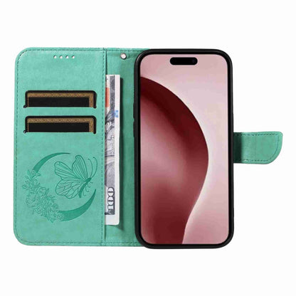 For iPhone 16 Pro Swallowtail Butterfly Embossed Leather Phone Case(Green) - iPhone 16 Pro Cases by buy2fix | Online Shopping UK | buy2fix