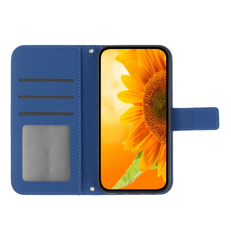 For Samsung Galaxy S25 5G Skin Feel Sun Flower Embossed Flip Leather Phone Case with Lanyard(Dark Blue) - Galaxy S25 5G Cases by buy2fix | Online Shopping UK | buy2fix